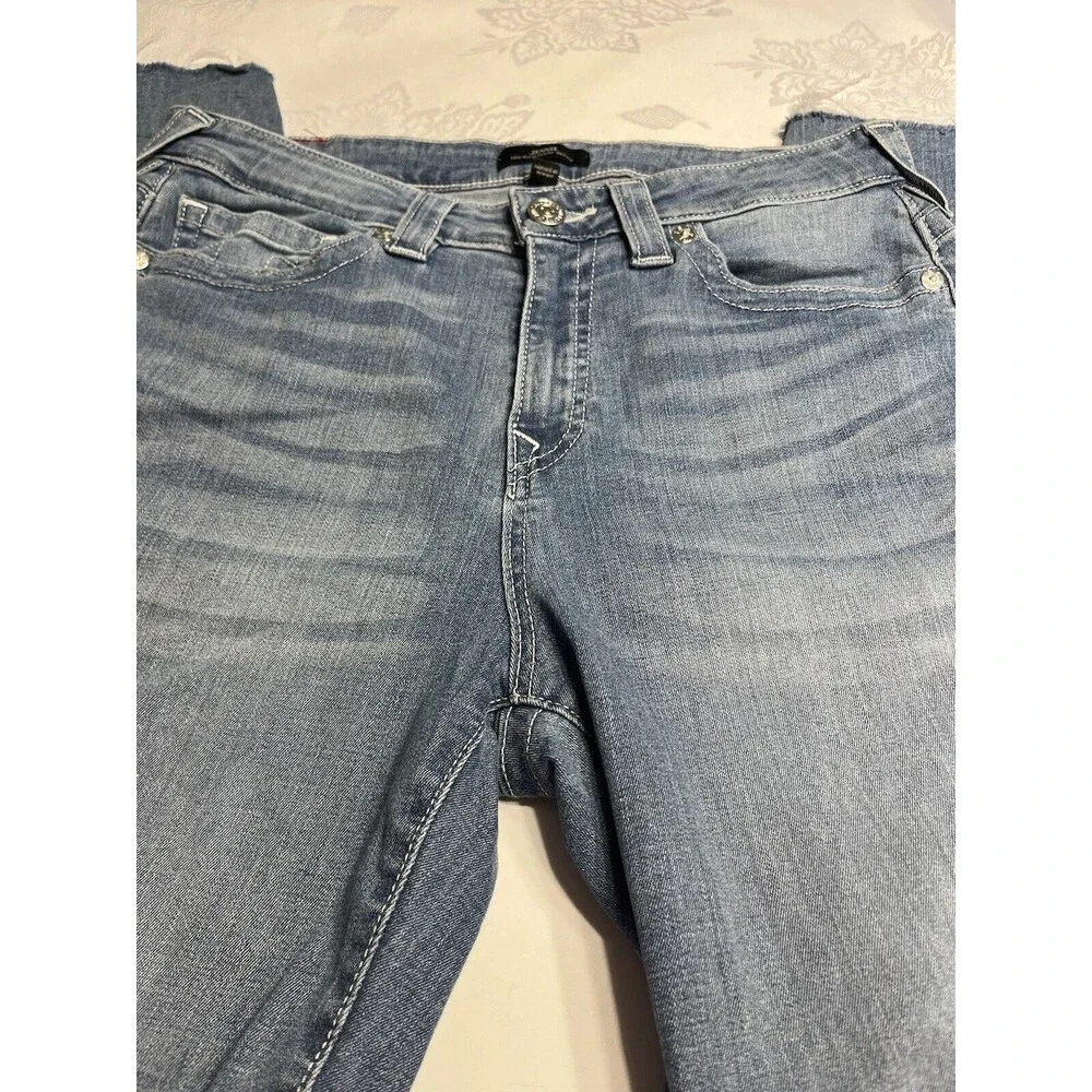 True Religion Jennie Mid Rise Super Skinny Denim Jeans Sz 31 Raw Hem